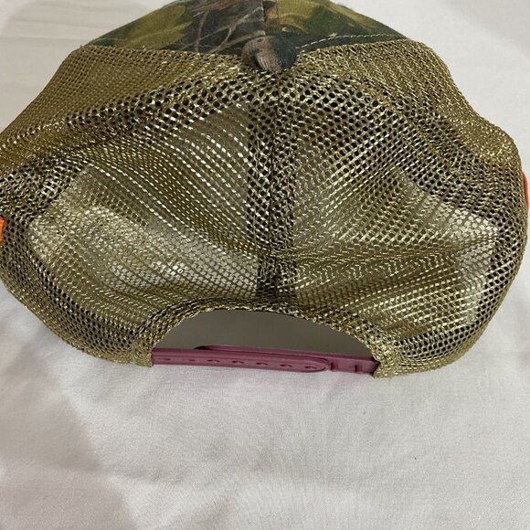Cabelas Youth Camouflage & Orange Mesh Trucker Cap Adjustable Snapback - Picture 6 of 6